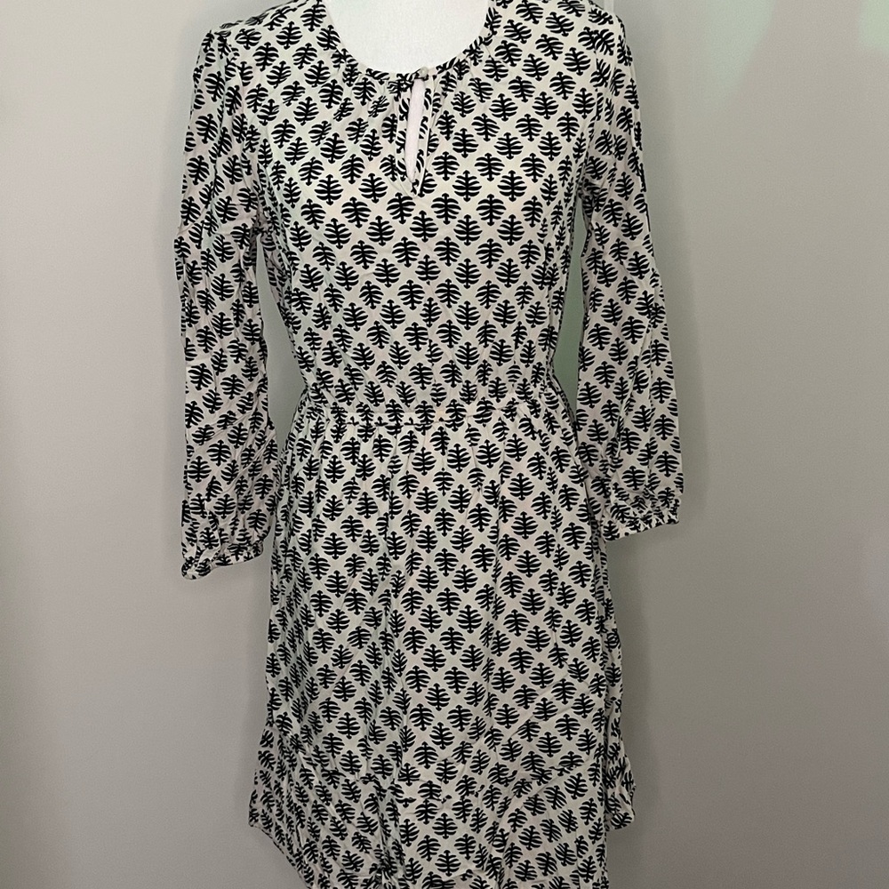 Beige Leaf Print Long Sleeved Dress